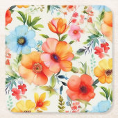 Helder vrolijk waterverfklaproos bloemmotief onder kartonnen onderzetters (Voorkant)