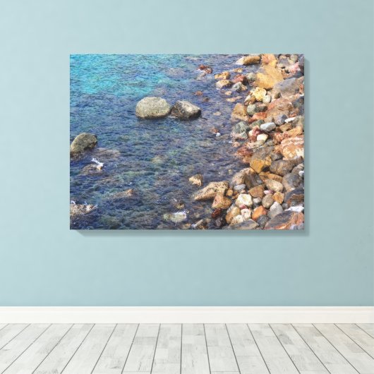 Helder water met kiezelstenen canvas afdruk (Insitu (Houten vloer))