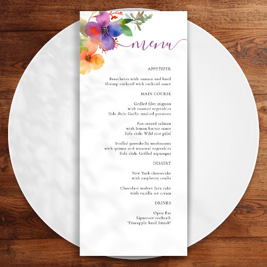 Helder Waterverf Bloem Bruiloft Menu