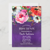 Helder Waterverf Bloem Paars Bruidsdiner Kaart (Voorkant)