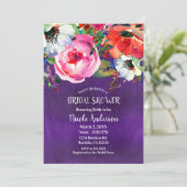 Helder Waterverf Bloem Paars Bruidsdiner Kaart (Staand voorkant)