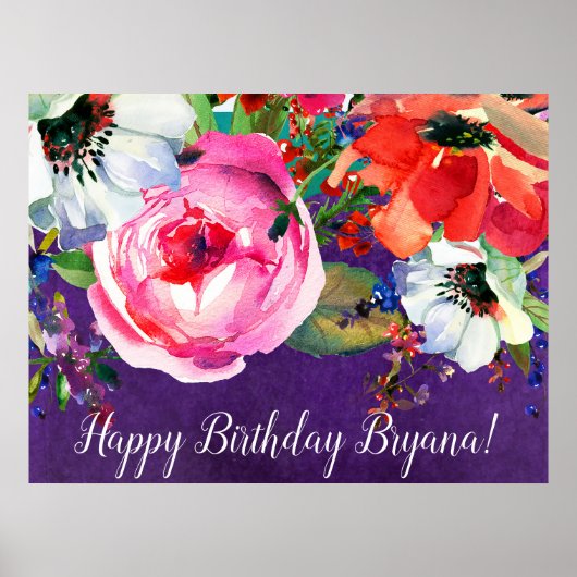 Helder waterverf bloem paars chic feestbanner poster (Voorkant)