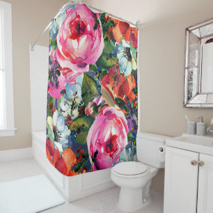 Helder Waterverf Bloem Vintage Chic Bloemen Douchegordijn