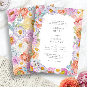 Helder Waterverf Bloemen Bruiloft Kaart