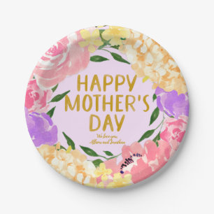 Helder waterverf bloemenmoederdag gepersonaliseerd papieren bordje