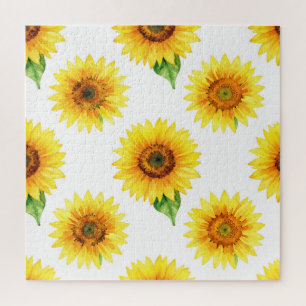 Helder Waterverf Naadloos Patroon van Zonnebloemen Legpuzzel