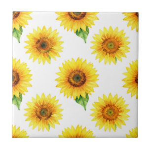Helder Waterverf Naadloos Patroon van Zonnebloemen Tegeltje