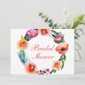 Helder Weelderig Bloemenkrans Aquarel Bruidsdouche Kaart (Staand voorkant)