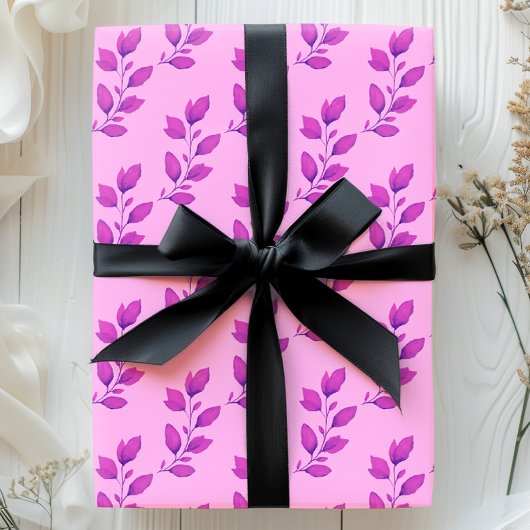 Helder & Whimsical Roze Aquarel Botanisch blad Inpakpapier Vel