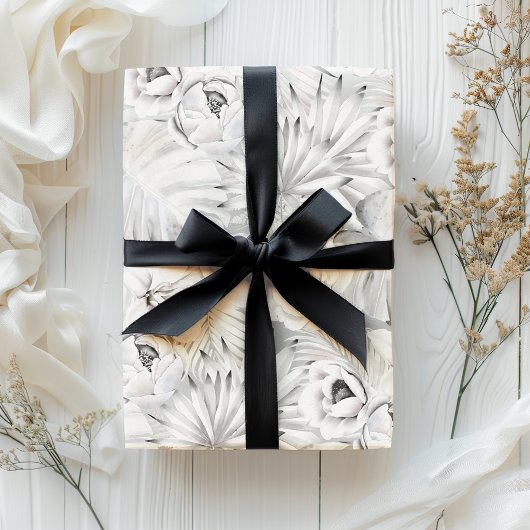 Helder Wit Tonaal Tropisch Botanisch Inpakpapier Vel