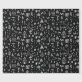 Helder wit Zwart Boho Kerstbomen Sneeuwman Cadeaupapier (Vlak)