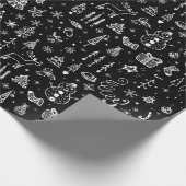 Helder wit Zwart Boho Kerstbomen Sneeuwman Cadeaupapier (Hoek)