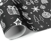 Helder wit Zwart Boho Kerstbomen Sneeuwman Cadeaupapier (Rol Hoek)