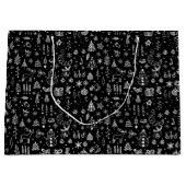 Helder wit Zwart Boho Kerstbomen Sneeuwman Groot Cadeauzakje (Voorkant)