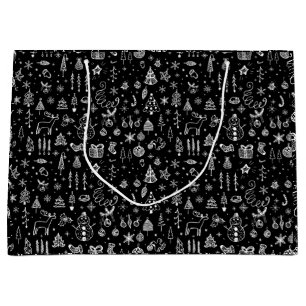 Helder wit Zwart Boho Kerstbomen Sneeuwman Groot Cadeauzakje