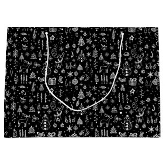 Helder wit Zwart Boho Kerstbomen Sneeuwman Groot Cadeauzakje