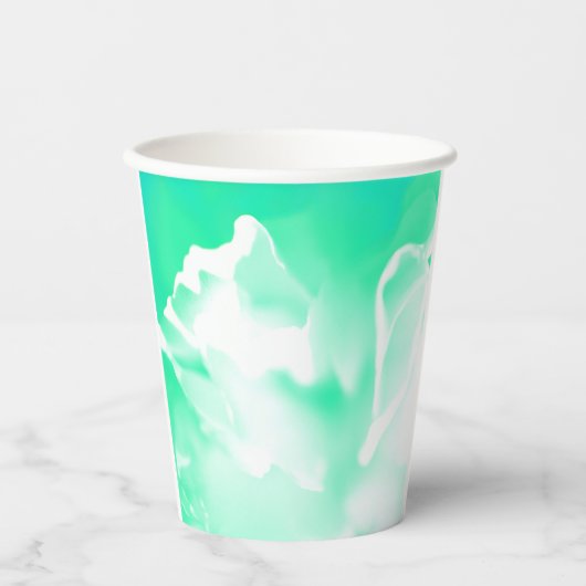 Helder zeeschuim groene bloem print papieren beker (Voorkant)