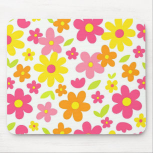 Helder Zomer Bloemmotief Retro Roze en Gele Patron Muismat
