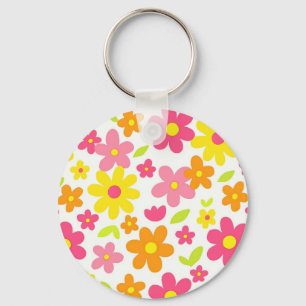 Helder Zomer Bloemmotief Retro Roze en Gele Patron Sleutelhanger