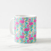 Helder zomerpatroon met flamingo, harten, ijs-c koffiemok (Voorkant links)