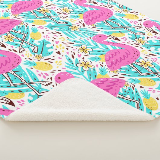 Helder zomerpatroon met flamingo, harten, ijs-c sherpa deken (3/4)