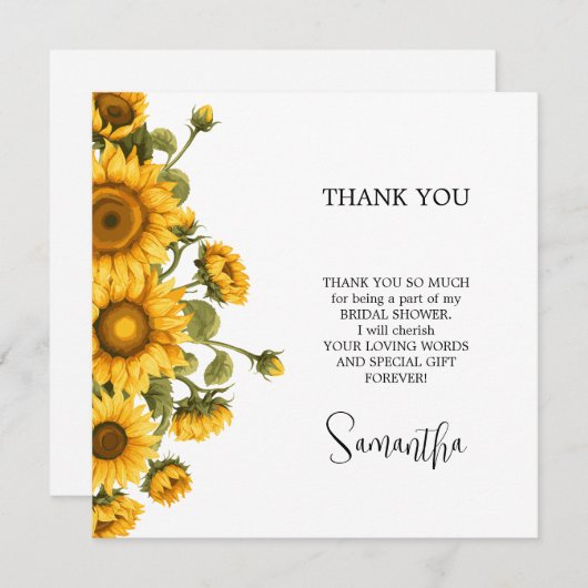 Helder zonnebloemen Bruidsuitnodiging minimalistis Bedankkaart (Voorkant / Achterkant)
