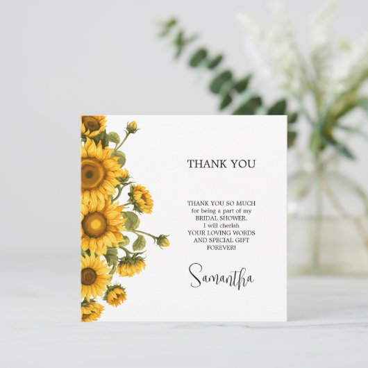 Helder zonnebloemen Bruidsuitnodiging minimalistis Bedankkaart (Staand voorkant)