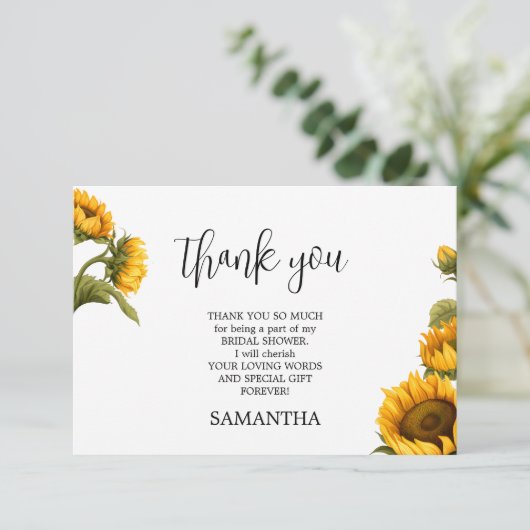 Helder zonnebloemen Bruidsuitnodiging minimalistis Bedankkaart (Staand voorkant)