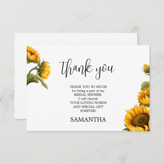 Helder zonnebloemen Bruidsuitnodiging minimalistis Bedankkaart (Voorkant / Achterkant)