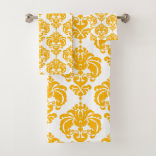 Helder zonnig geel en wit royaal glamour damast bad handdoek