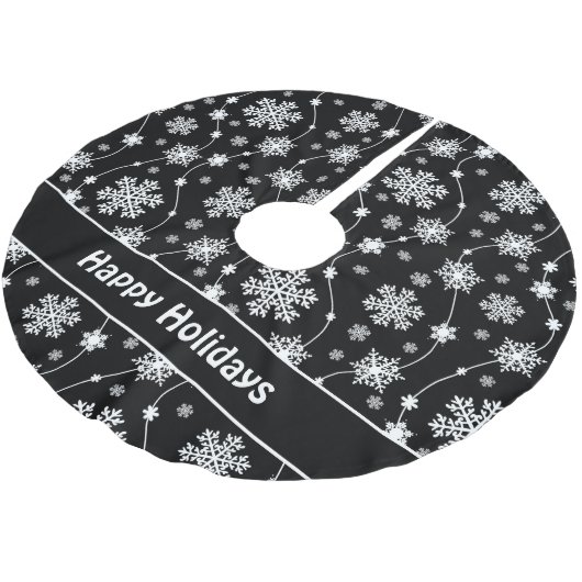 Helder Zwart en Winter Wit Sneeuwvlok Monogram Kerstboom Rok (Gekanteld)