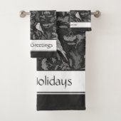 Helder zwart en winter witte vogels bloemenpatroon bad handdoek (Insitu)