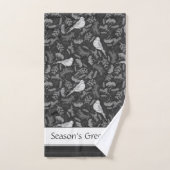 Helder zwart en winter witte vogels bloemenpatroon bad handdoek (Handdoek)