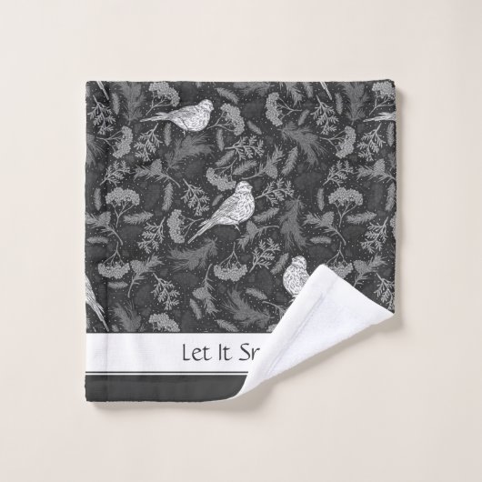 Helder zwart en winter witte vogels bloemenpatroon bad handdoek (Wasdoekje)