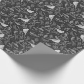 Helder zwart en winter witte vogels bloemenpatroon cadeaupapier (Hoek)