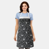 Helder zwart en winter witte vogels bloemenpatroon schort (Gedragen)