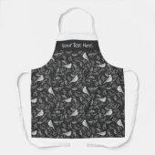 Helder zwart en winter witte vogels bloemenpatroon schort (Voorkant)