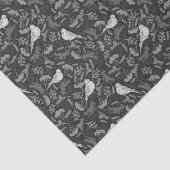 Helder zwart en winter witte vogels bloemenpatroon tissuepapier (Detail)