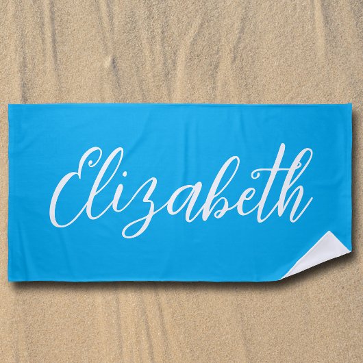 Helderblauw aangepast handgeschreven script Cool Strandlaken