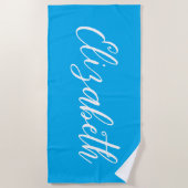 Helderblauw aangepast handgeschreven script Cool Strandlaken (Voorkant)