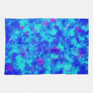 Helderblauw Abstract penseelstreken ontwerp Theedoek
