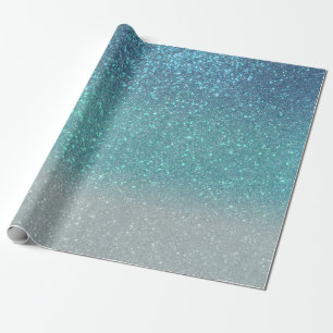 Helderblauw Blauwgroen reserveglitter ombre-gradië Cadeaupapier
