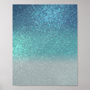 Helderblauw Blauwgroen reserveglitter ombre-gradië Poster