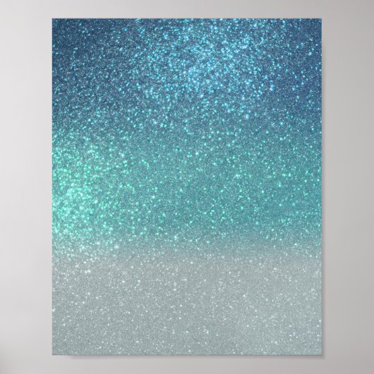 Helderblauw Blauwgroen reserveglitter ombre-gradië Poster (Voorkant)