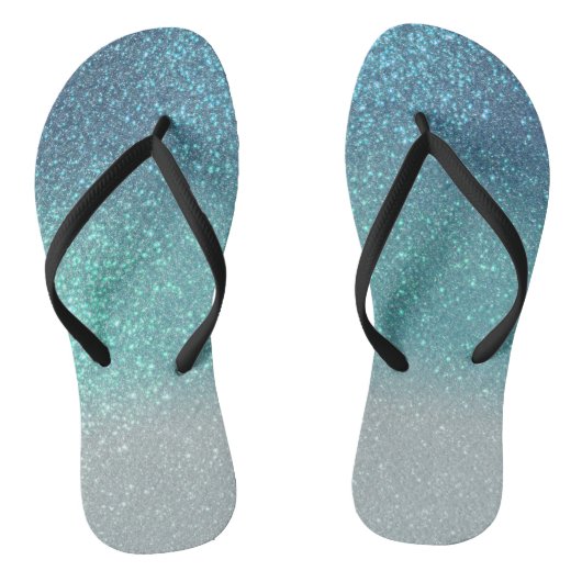Helderblauw Blauwgroen reserveglitter ombre-gradië Teenslippers (Voetbed)