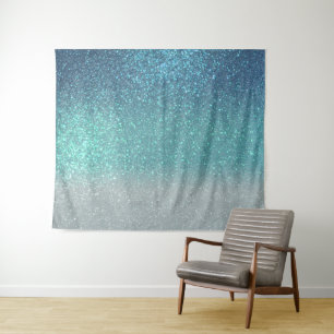 Helderblauw Blauwgroen reserveglitter ombre-gradië Wandkleed