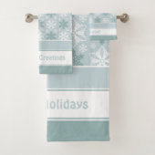 Helderblauw, Blauwgroen wit snowflake patroon Bad Handdoek (Insitu)