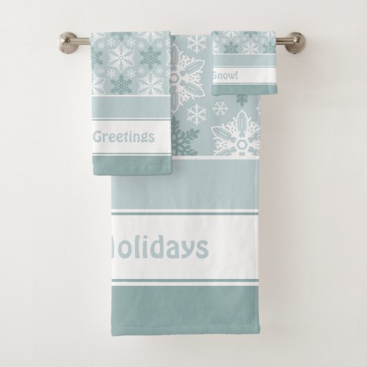 Helderblauw, Blauwgroen wit snowflake patroon Bad Handdoek (Insitu)