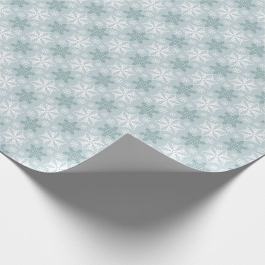 Helderblauw, Blauwgroen wit snowflake patroon Cadeaupapier (Hoek)