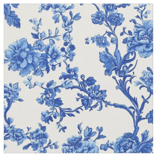 Helderblauw bloemmotief stof (Close Up)